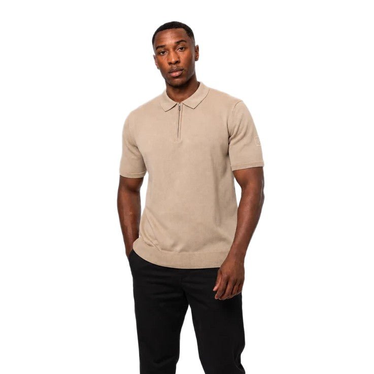 Valere Luxe Premium Short Sleeve Knit Polo - Stone - Escape Menswear