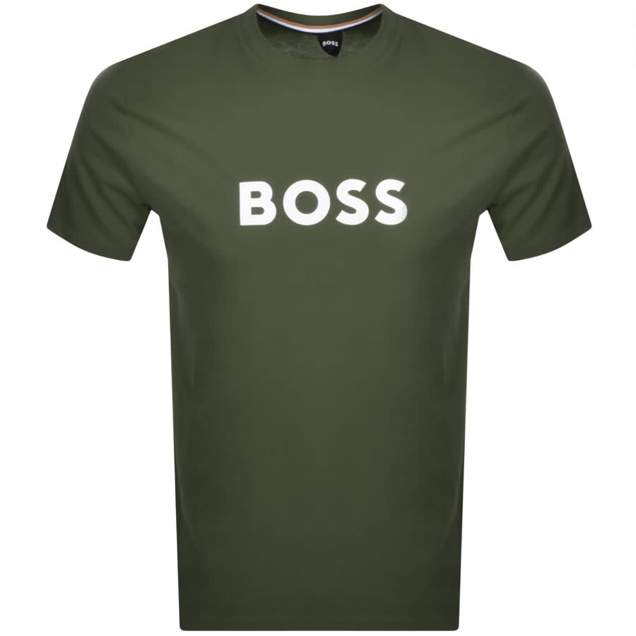 BOSS Black 50491706 T-Shirt Contrast Logo - 300 Khaki Green - Escape Menswear