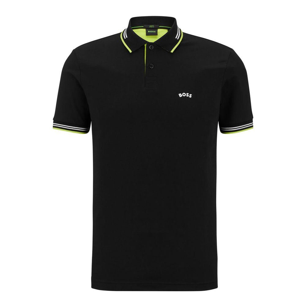 BOSS Green Paul Curved Logo Polo Shirt - 006 Black - Escape Menswear