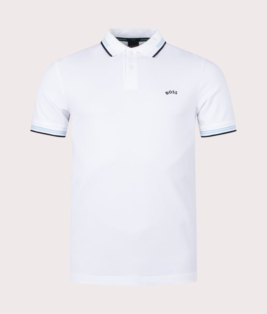 BOSS Green Paul Curved Logo Polo Shirt - 104 White - Escape Menswear