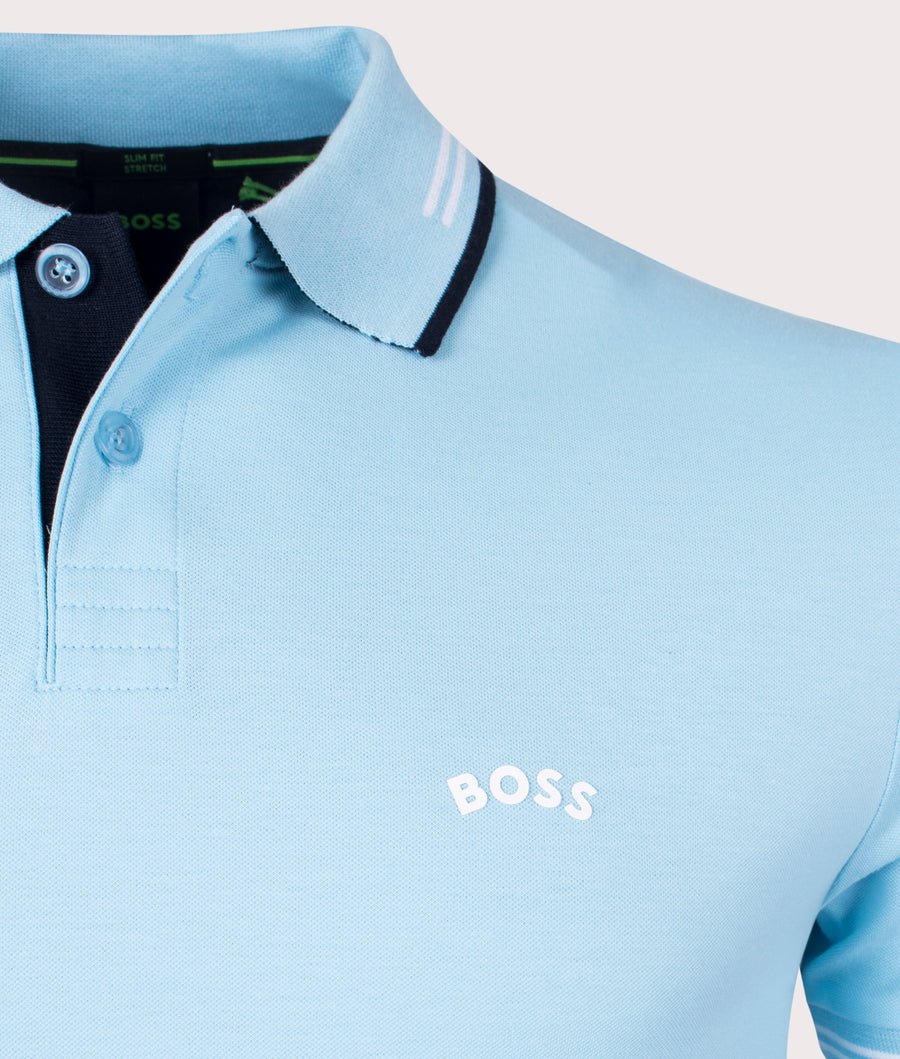 BOSS Green Paul Curved Logo Polo Shirt - 451 Light Blue - Escape Menswear