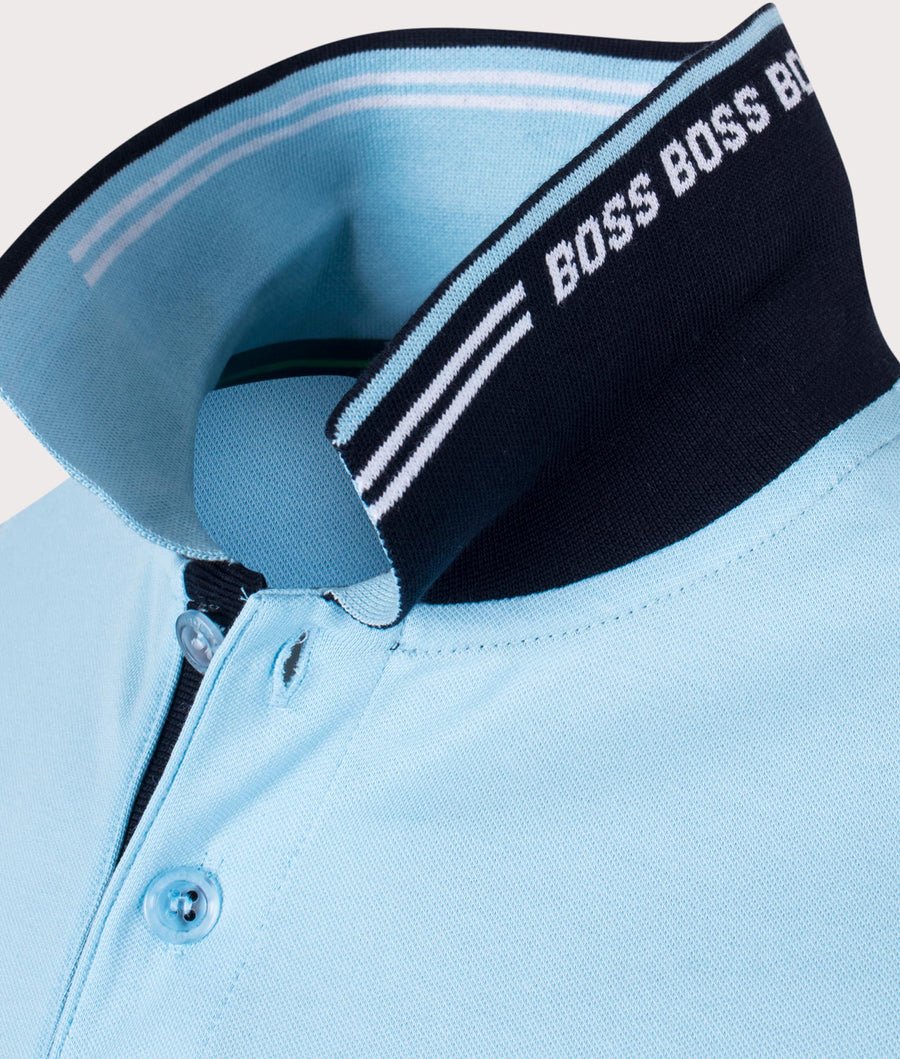 BOSS Green Paul Curved Logo Polo Shirt - 451 Light Blue - Escape Menswear