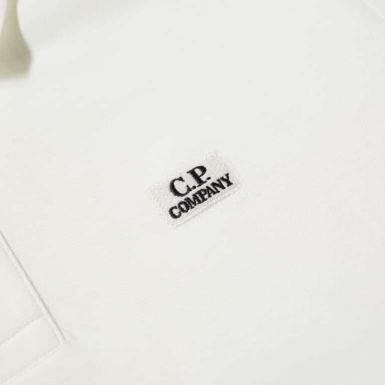 C.P. Company 14CMPL100A Patch Logo Long Sleeves Polo - 103 Gauze White - Escape Menswear