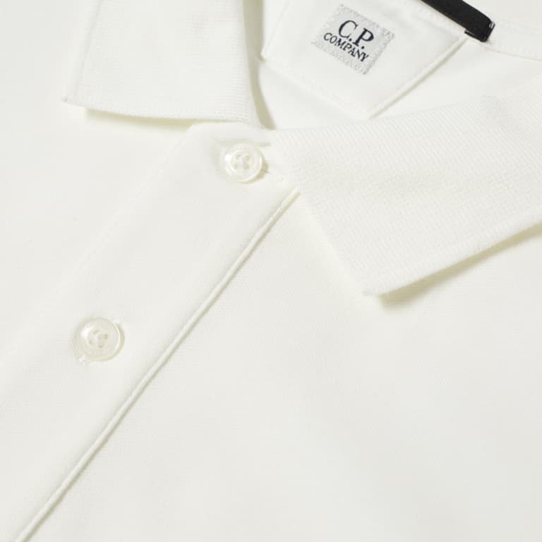 C.P. Company 14CMPL100A Patch Logo Long Sleeves Polo - 103 Gauze White - Escape Menswear