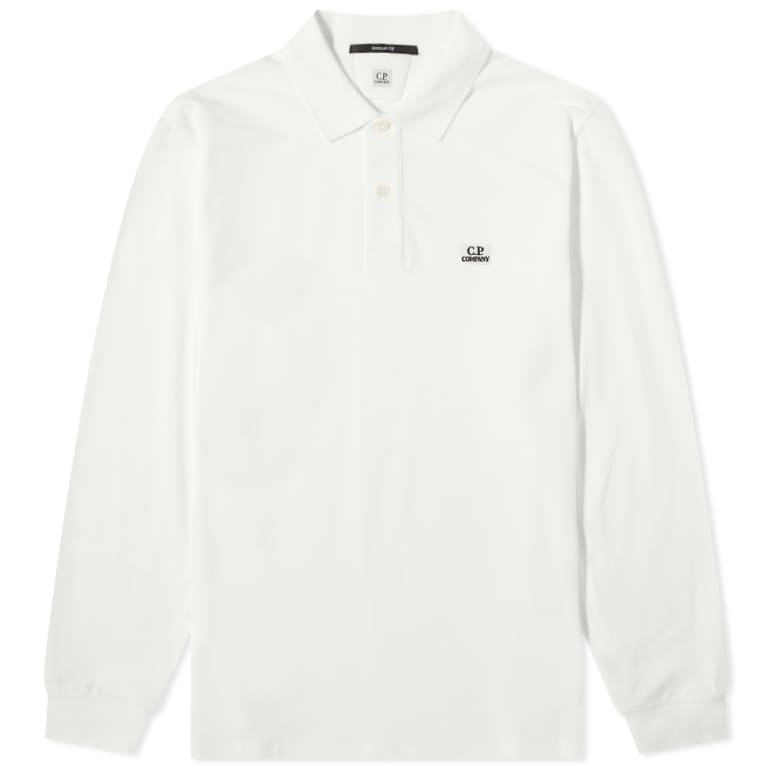 C.P. Company 14CMPL100A Patch Logo Long Sleeves Polo - 103 Gauze White - Escape Menswear