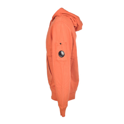 CP Company Brushed Diagonal Fleece Lens Hoodie - 439 Orange - Escape Menswear