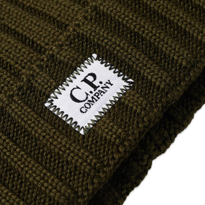 C.P. Company CMAC120A Patch Logo Beanie - 661 Olive - Escape Menswear