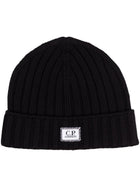 C.P. Company CMAC120A Patch Logo Beanie - 999 Black - Escape Menswear