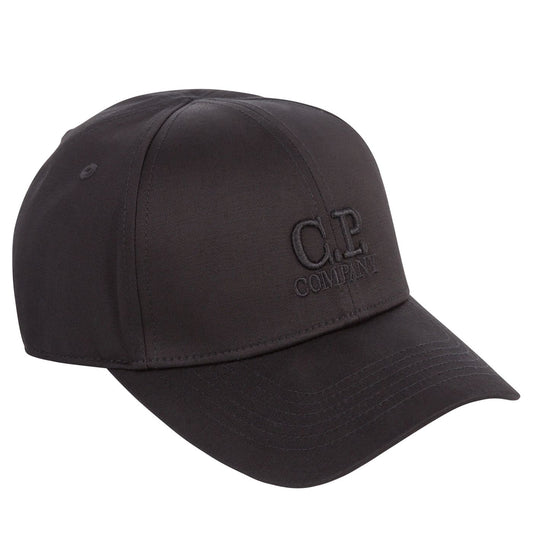 C.P. Company CMAC282A Gabardine Logo Cap - 999 Black - Escape Menswear