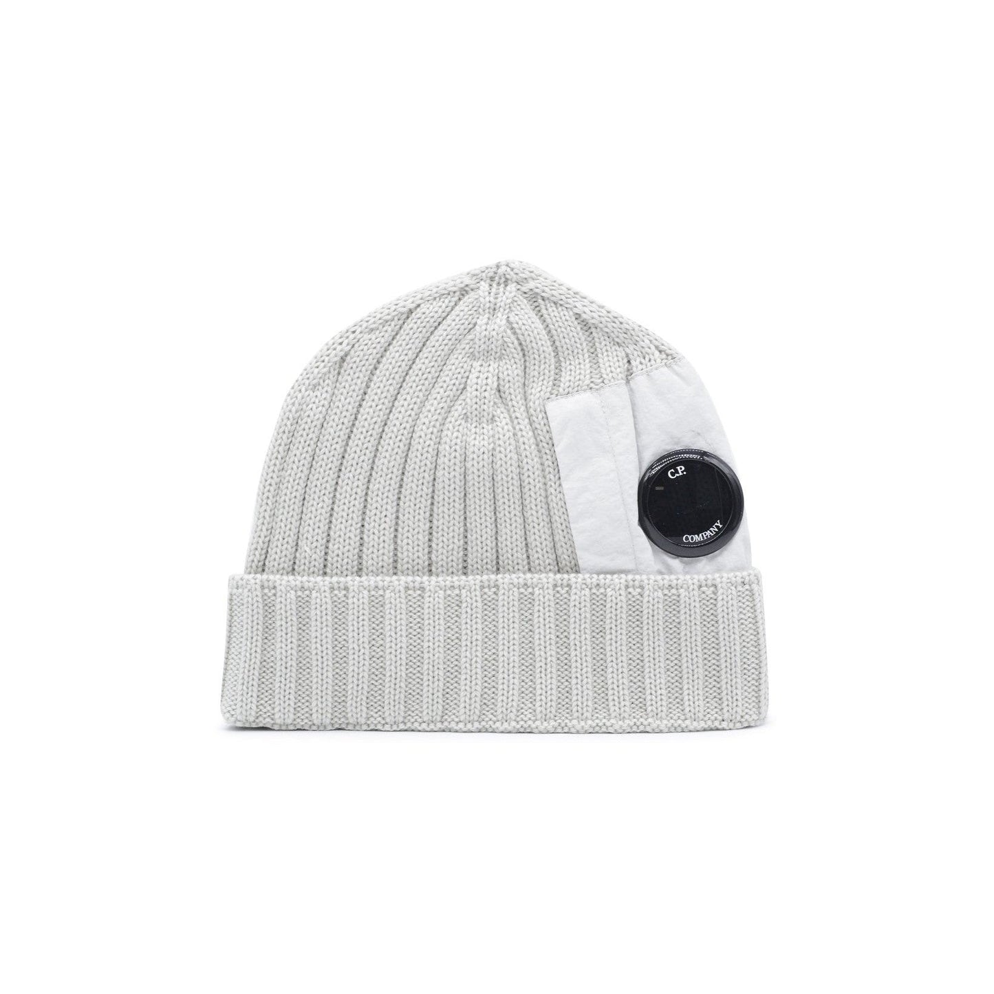 C.P. Company CMAC300A Wool Ribbed knitted Lens Beanie - 118 Pelican White - Escape Menswear