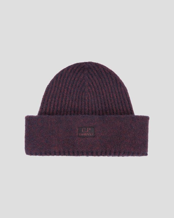 C.P. Company CMAC306A Fleece Knit Logo Beanie - 589 Port Royal Red - Escape Menswear