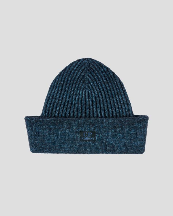 C.P. Company CMAC306A Fleece Knit Logo Beanie - 861 Blue - Escape Menswear