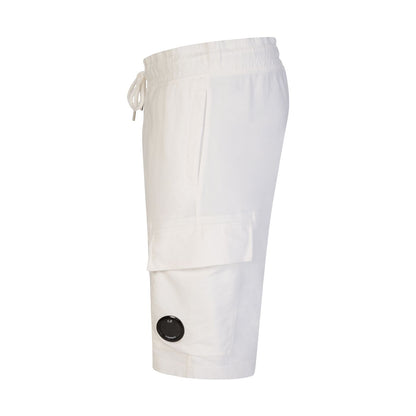 C.P. Company CMSB021A Light Fleece Cargo Shorts - 103 White - Escape Menswear