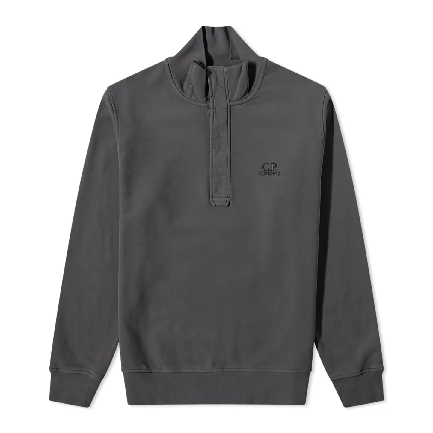CP Company Quarter Button Sweatshirt - 985 Raven Gry - Escape Menswear