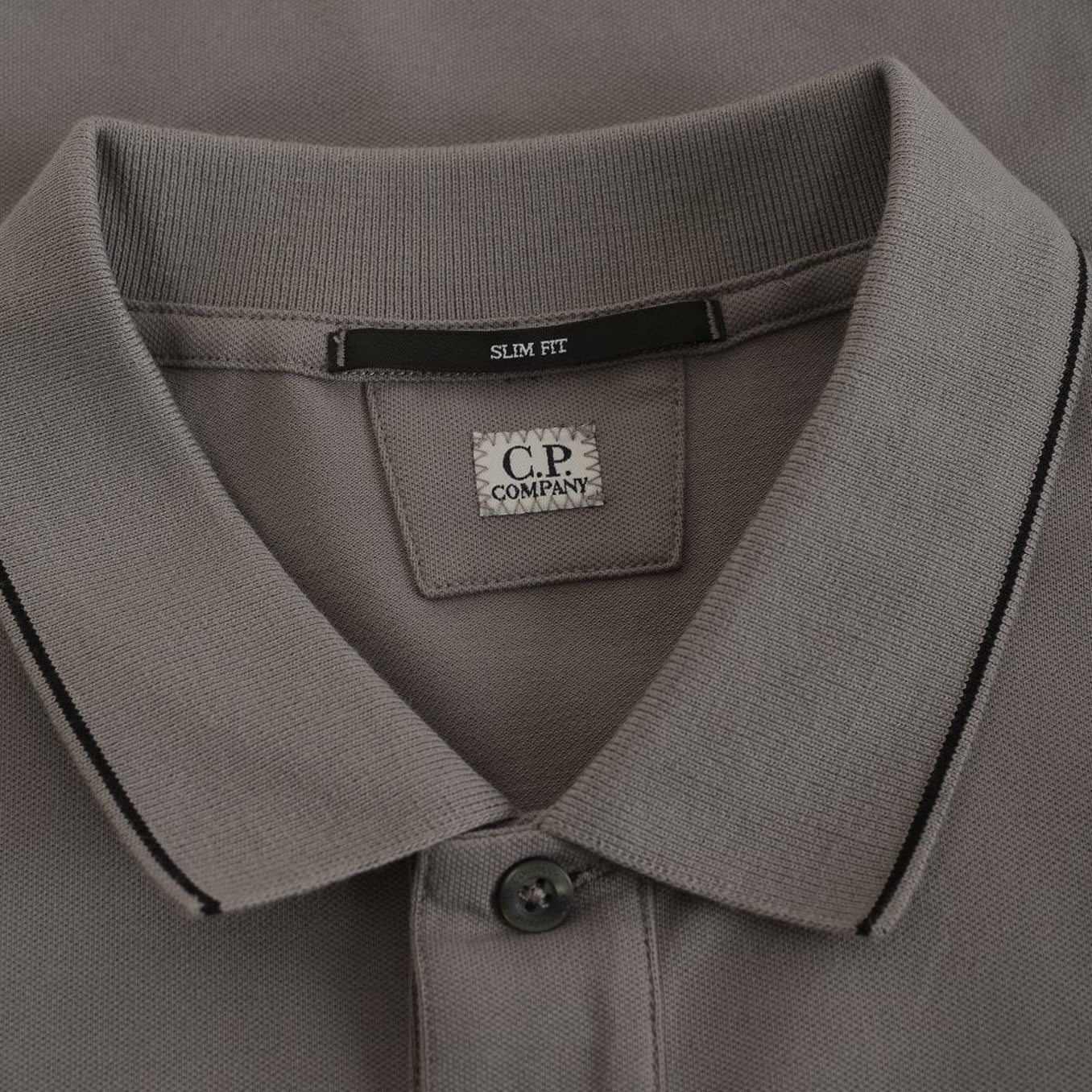 C.P. Company Stretch Piquet Striped Collar Polo - 939 Grey - Escape Menswear