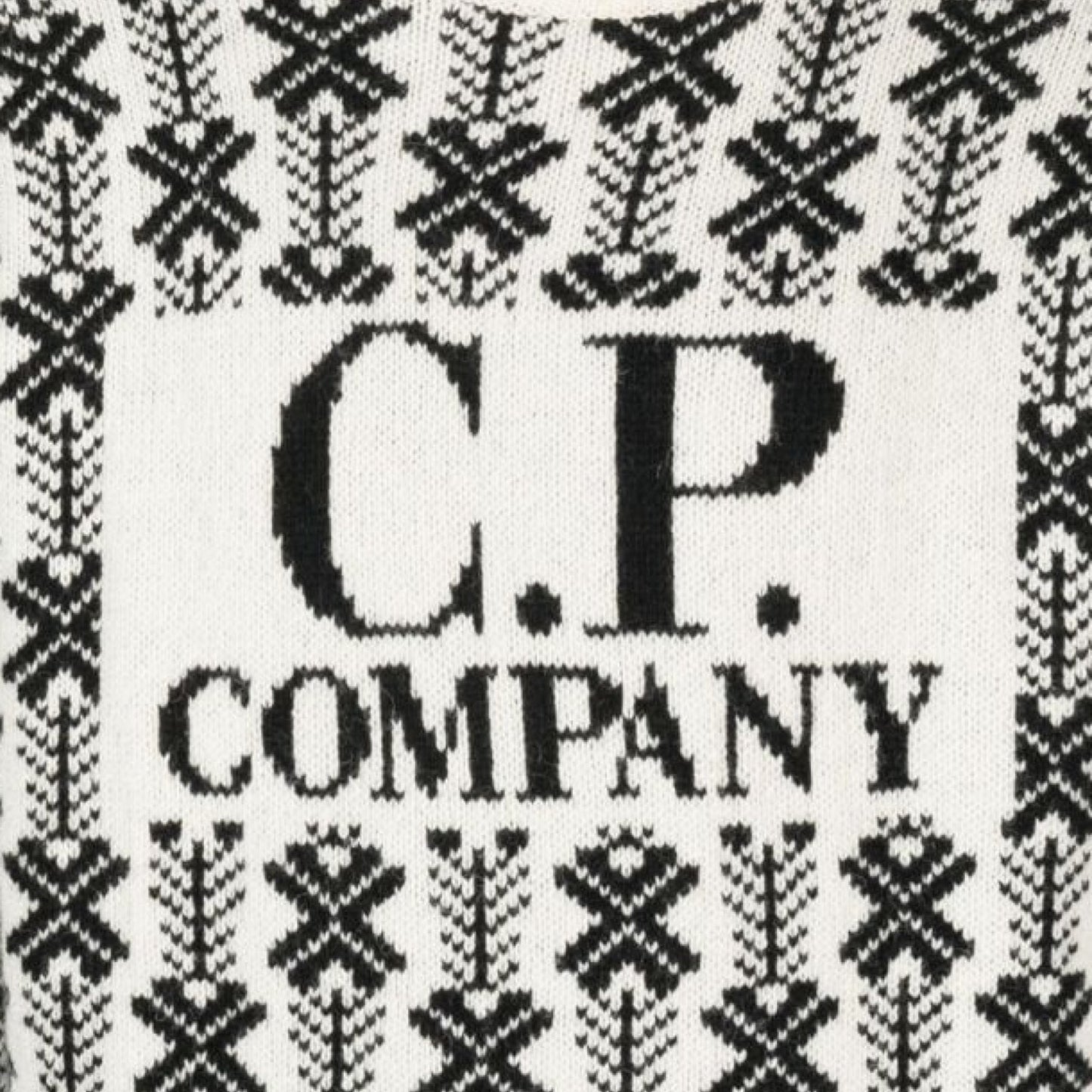 C.P. Company Wool Jacquard Logo Knit - V01 White - Escape Menswear