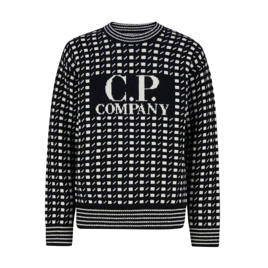 C.P. Company Wool Jacquard Logo Knit - V02 Black - Escape Menswear