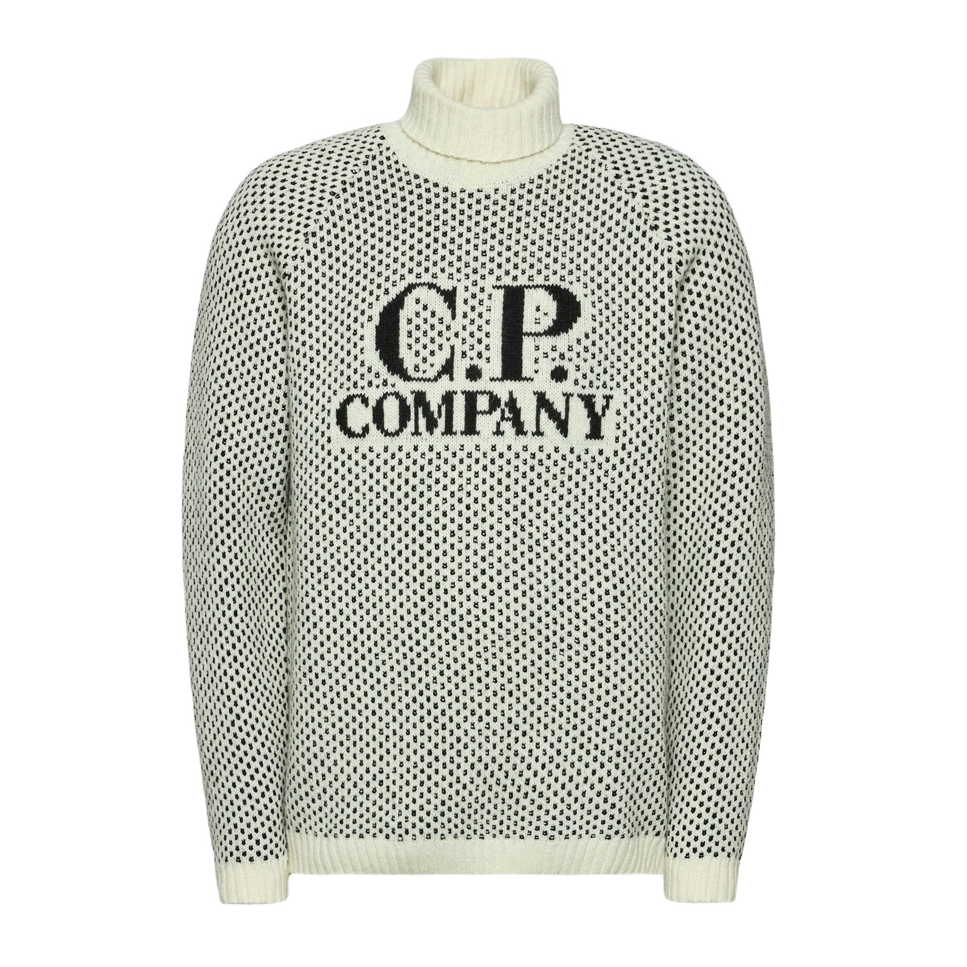 C.P. Company Wool Jacquard Roll Neck Knit - V01 White - Escape Menswear