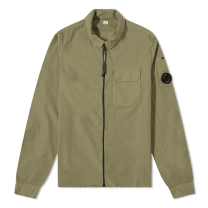 CP Company Zip Through Gabardine Overshirt - 648 Brnz Grn - Escape Menswear