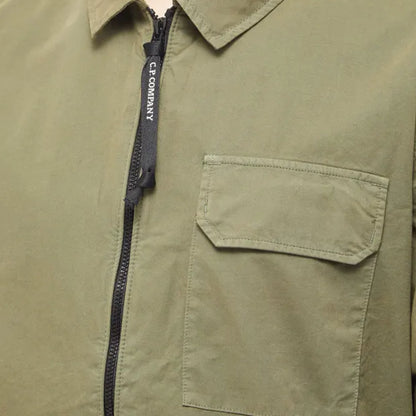 CP Company Zip Through Gabardine Overshirt - 648 Brnz Grn - Escape Menswear