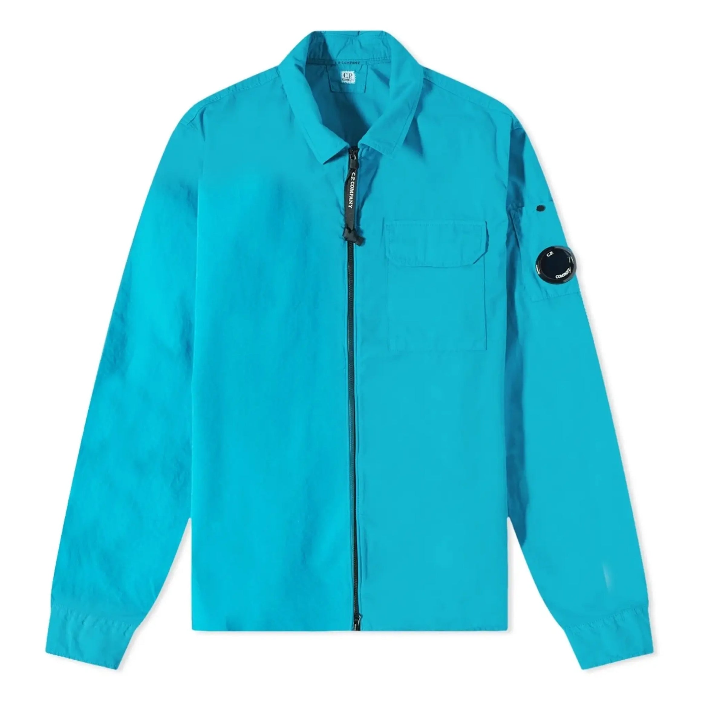 CP Company Zip Through Gabardine Overshirt - 825 Tile Blue - Escape Menswear