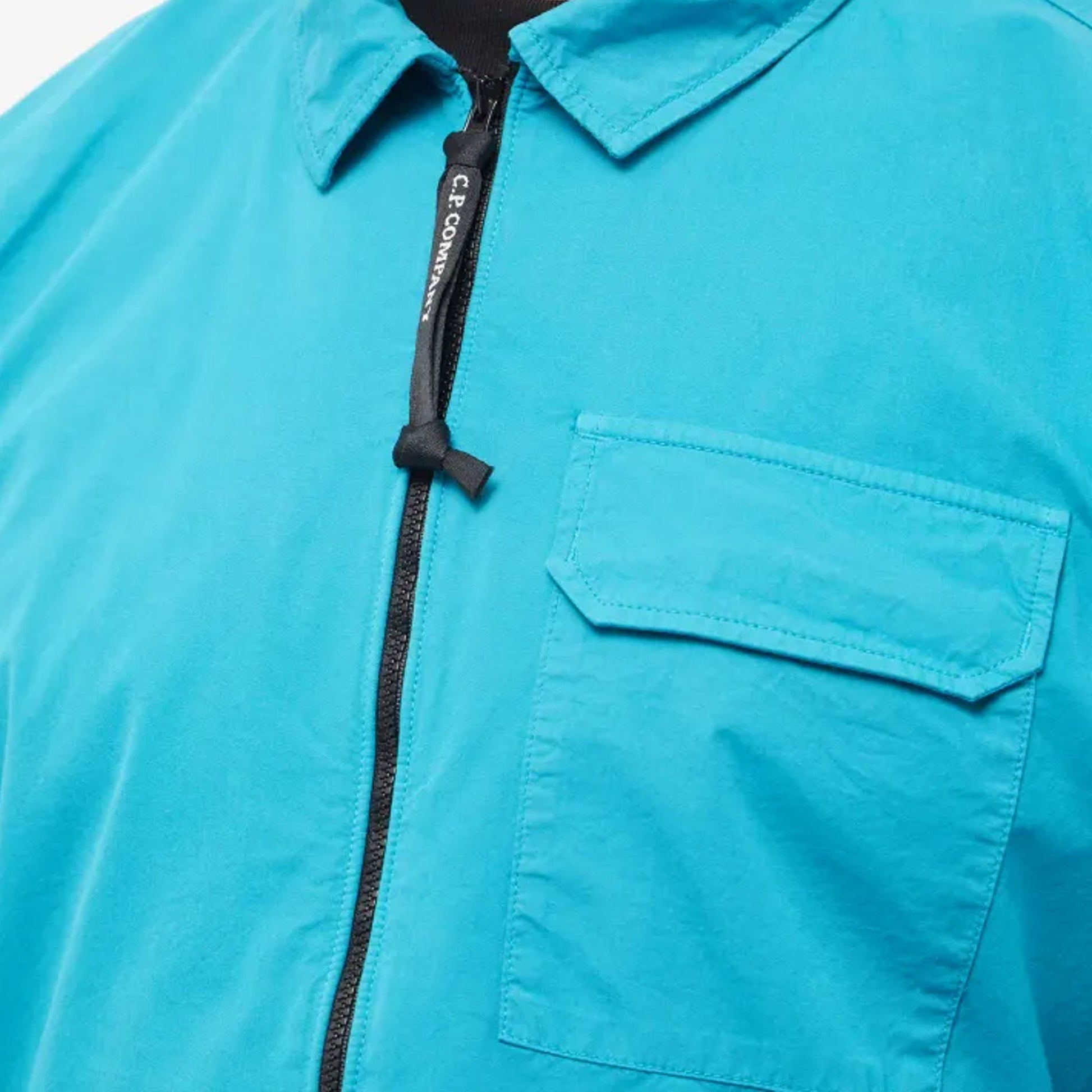 CP Company Zip Through Gabardine Overshirt - 825 Tile Blue - Escape Menswear