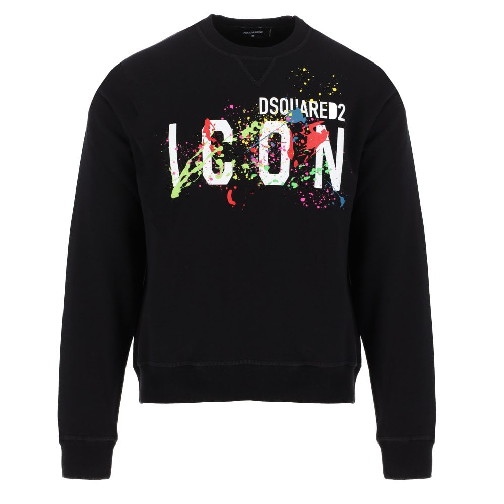 Dsquared2 ICON Splatter Sweatshirt - 900 Black - Escape Menswear