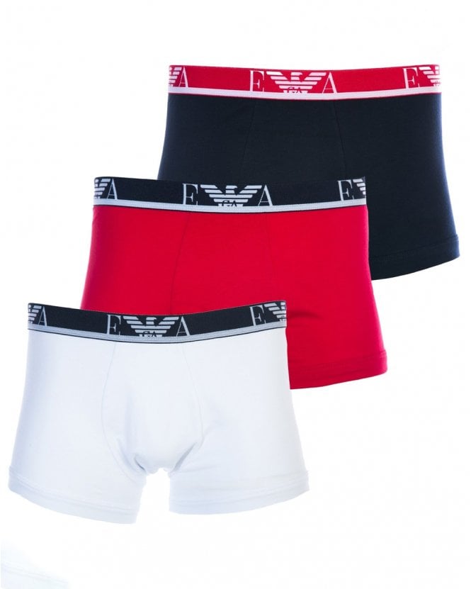 Emporio Armani 3 Pack Boxers - 111357 - Red/Blue/White - Escape Menswear