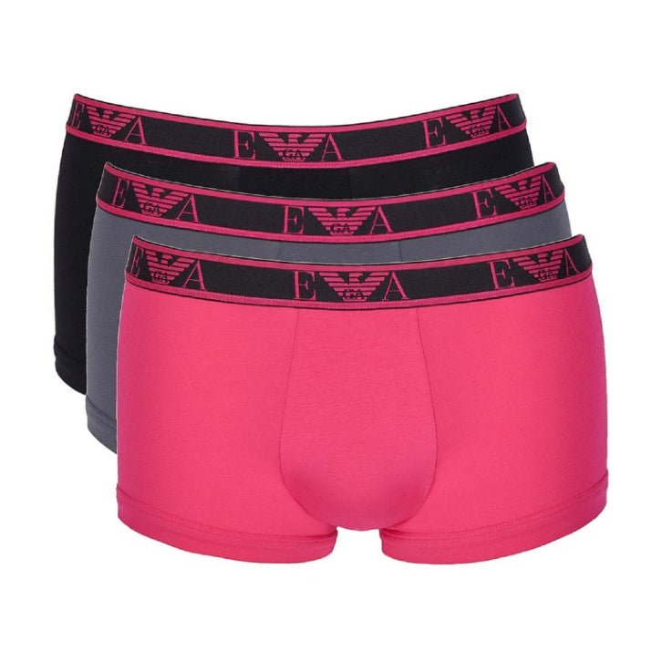 Emporio Armani 3-Pack Monogram Trunks - Pink/Grey/Blk - Escape Menswear