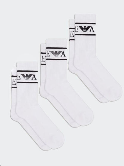 Emporio Armani 3 Pack Shorts Socks - 010 White - Escape Menswear