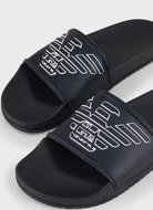 Emporio Armani Embossed Eagle Logo Sliders - Navy - Escape Menswear