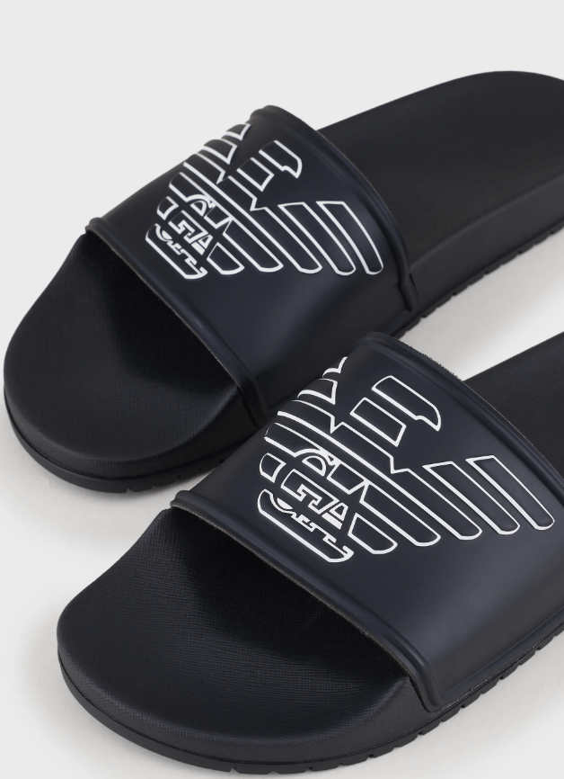 Emporio Armani Embossed Eagle Logo Sliders - Navy - Escape Menswear
