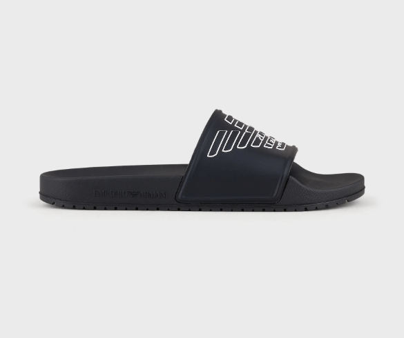 Emporio Armani Embossed Eagle Logo Sliders - Navy - Escape Menswear
