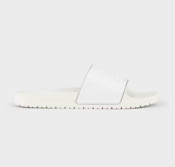 Emporio Armani Embossed Eagle Logo Sliders - White - Escape Menswear