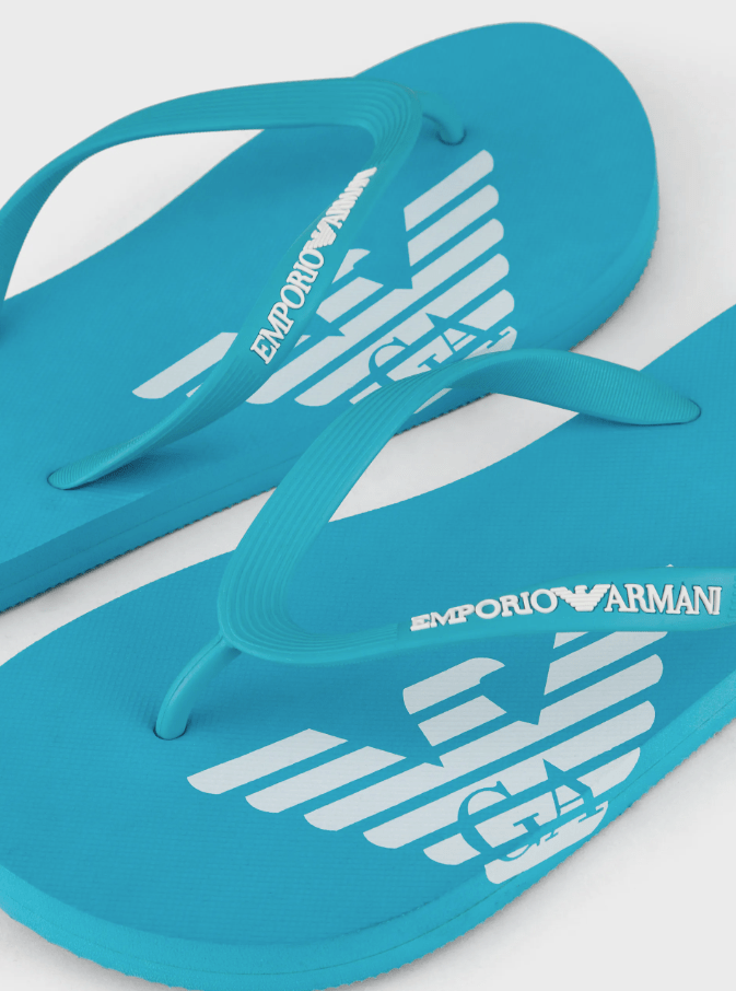 Emporio Armani Logo Rubber flip-flops - Turquoise - Escape Menswear