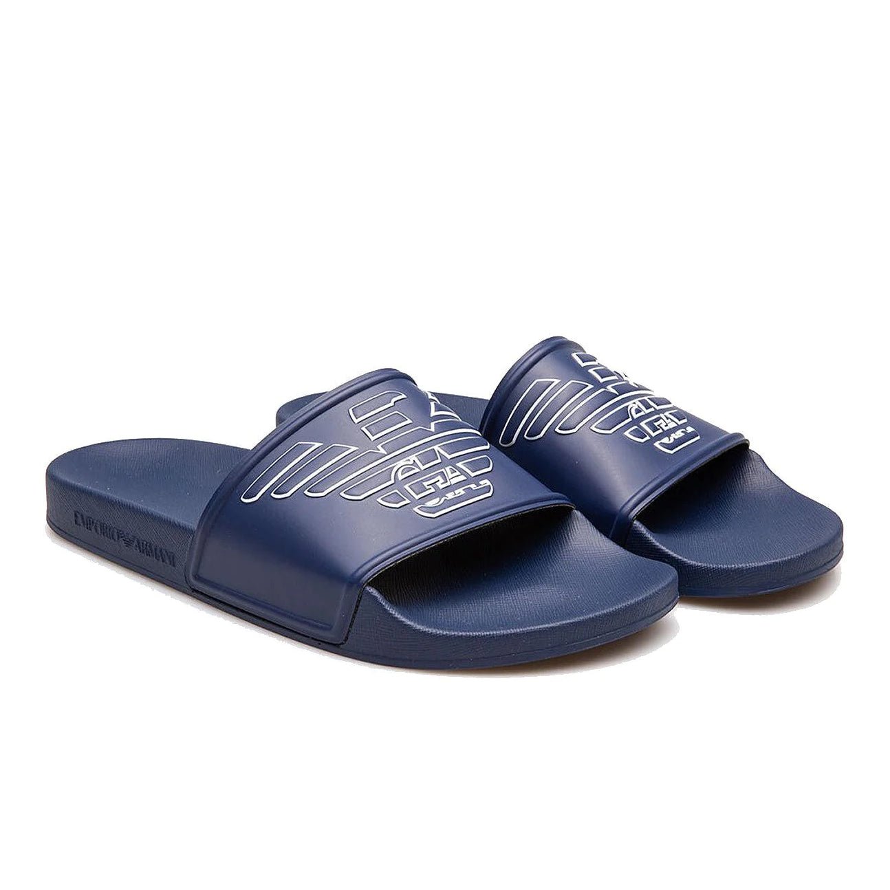Emporio Armani XVPS01 Eagle Logo Sliders - 285 Navy - Escape Menswear