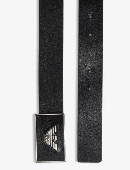 Emporio Armani Y4S196YDC0G Leather Plate Belt - 80001 Black - Escape Menswear