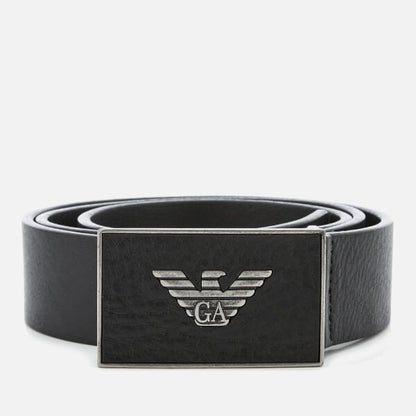 Emporio Armani Y4S196YDC0G Leather Plate Belt - 80001 Black - Escape Menswear