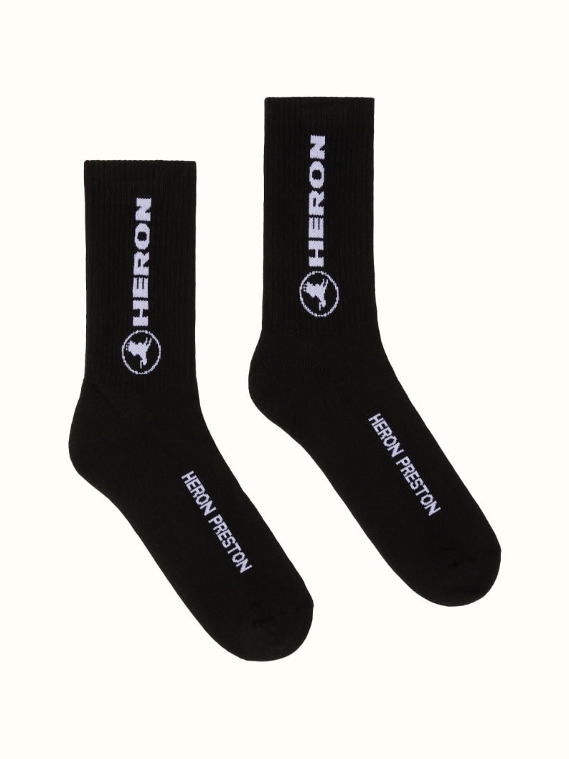 Heron Preston Long Logo Cotton Socks - Black/White - Escape Menswear