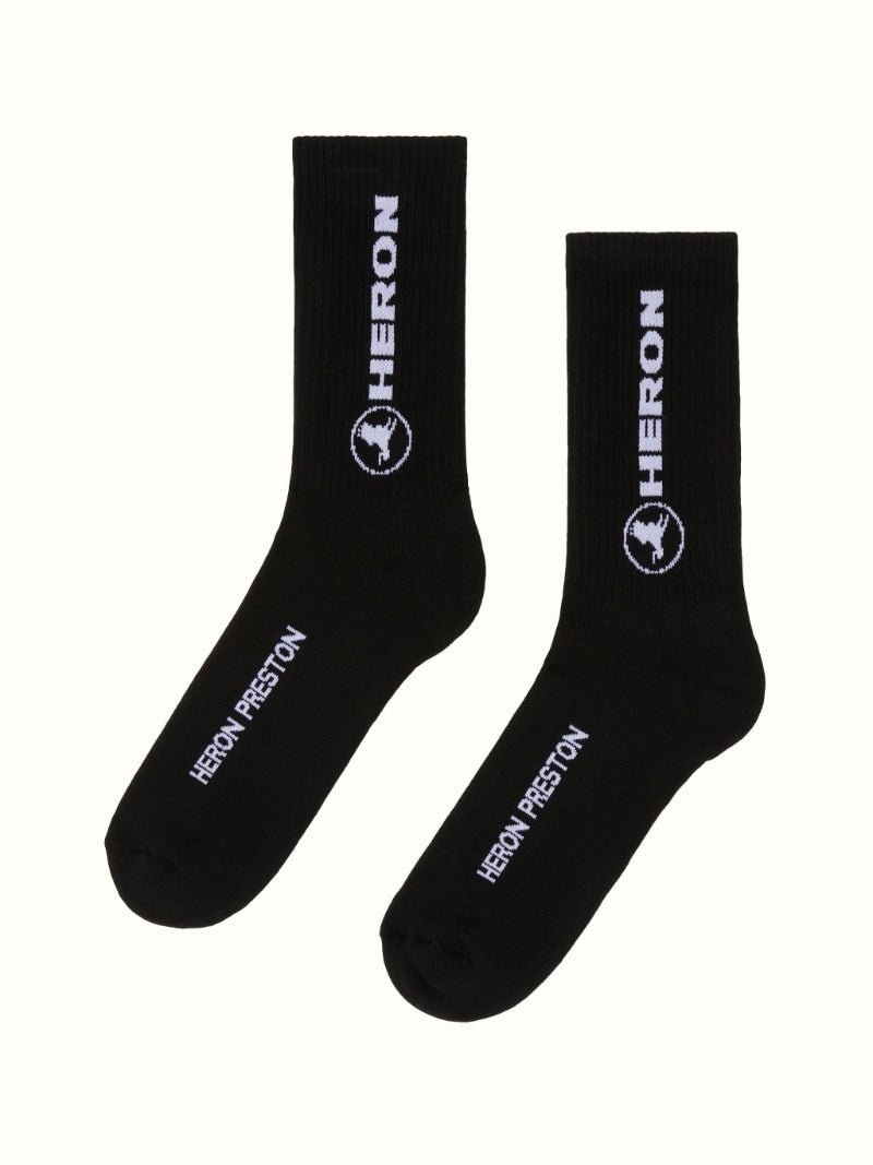 Heron Preston Long Logo Cotton Socks - Black/White - Escape Menswear