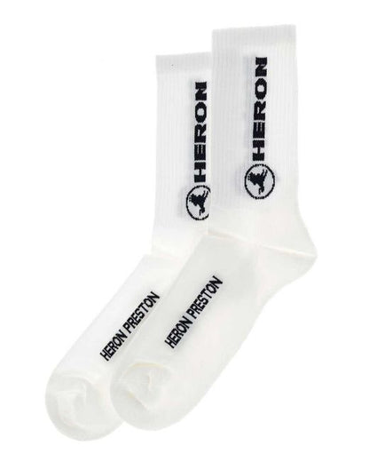 Heron Preston Long Logo Cotton Socks - White/Black - Escape Menswear