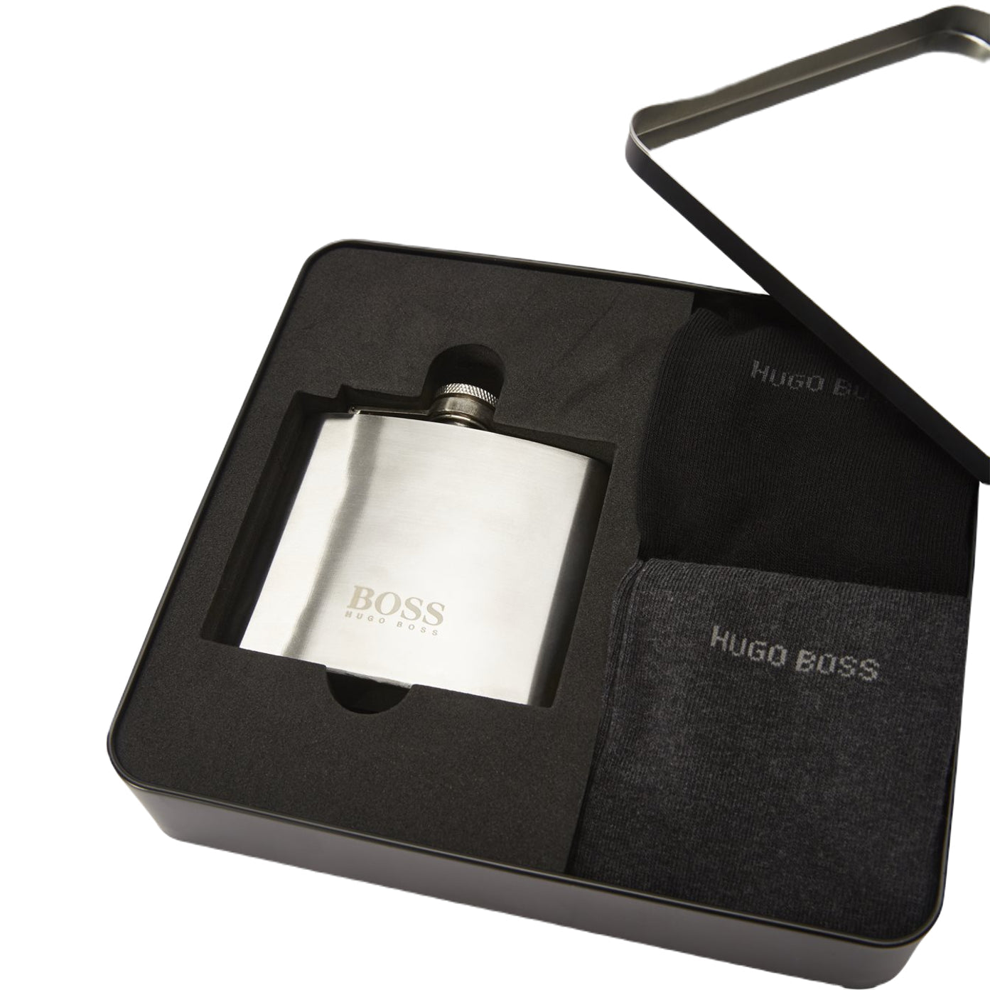 Hugo Boss 2 Pack Socks & Hip Flask Gift Set - 962 Blk/Charc - Escape Menswear