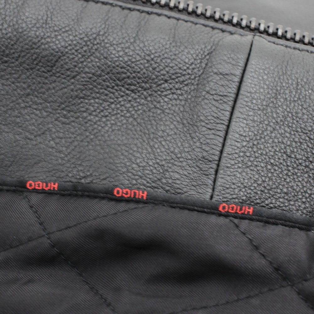 Hugo Lyan Shearling Collar Leather Jacket - 001 Black - Escape Menswear