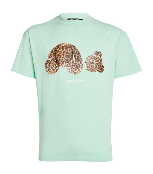 Palm Angels Leopard Kill The Bear Logo T-Shirt - Seafoam Brown - Escape Menswear