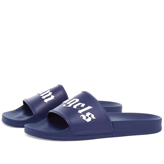 Palm Angels Logo Pool Sliders - Blue - Escape Menswear