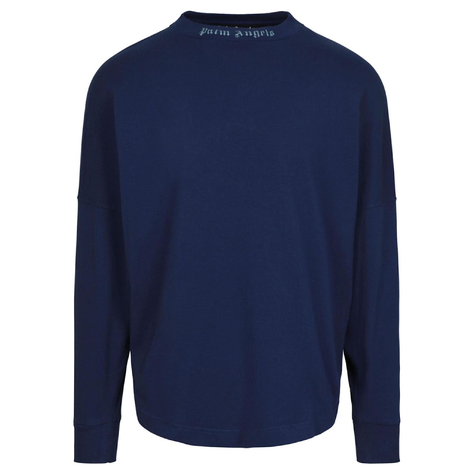 Palm Angels Long Sleeve Oversized Mock Neck T-Shirt - Navy - Escape Menswear