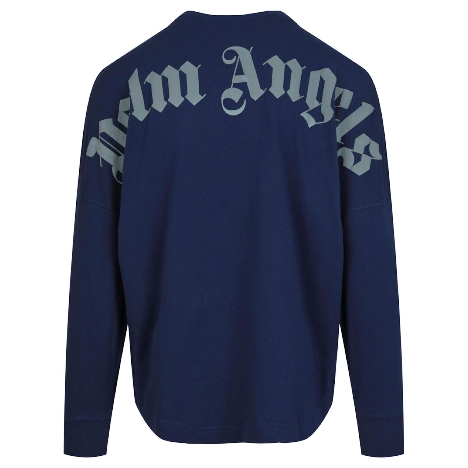 Palm Angels Long Sleeve Oversized Mock Neck T-Shirt - Navy - Escape Menswear