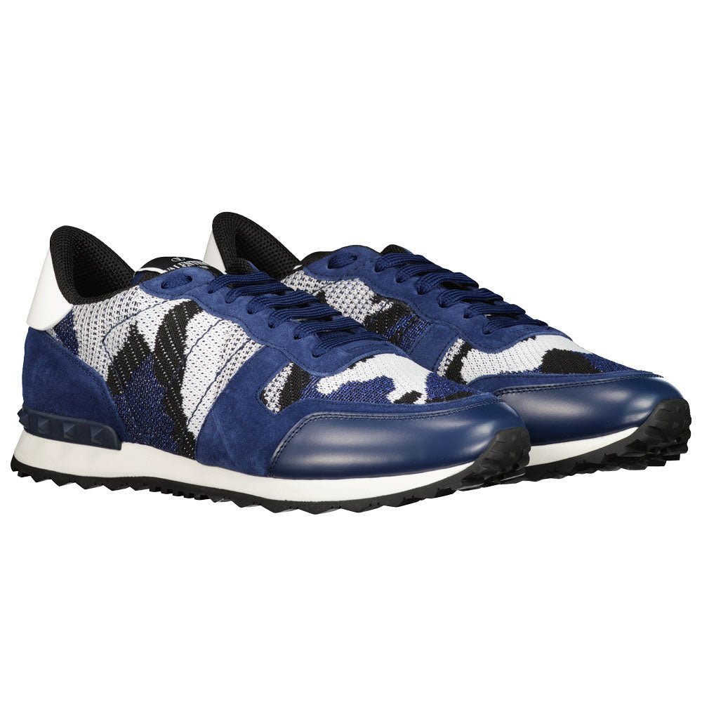 Valentino Camo Mesh Rockrunner Trainers - DE3 Blue/Silver - Escape Menswear