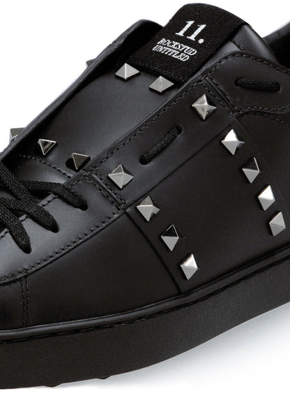 Valentino Rockstud Calfskin Leather Trainers - 0NO Black - Escape Menswear
