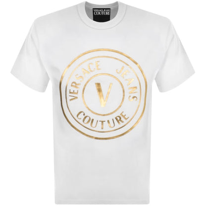 Versace Jeans Couture 73FAHT05 V-Emblem Thick Foil T-Shirt - G03 White/Gold - Escape Menswear